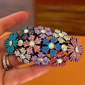 Medusa Swarovski Multi-Pastel Jeweled Flowers Crystal Hair Barrette Incredible!